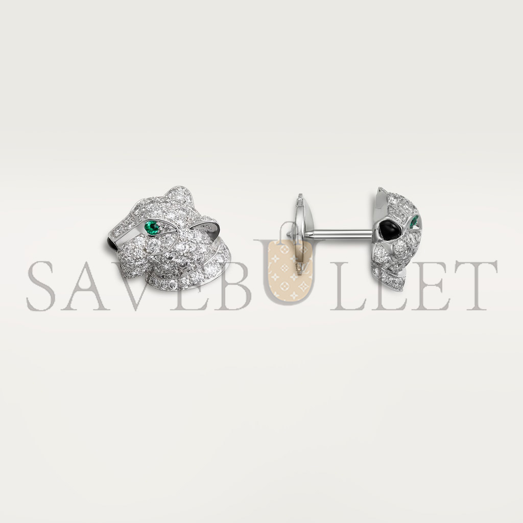 ca*t*er panthÈre 18k white gold, Di*m*nds, emeralds, onyx de ca*t*er earrings n8050700